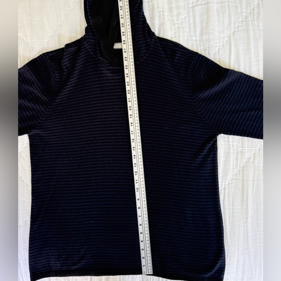 Daniel Buchler Striped Wool Cotton Hoodie Sweater XL Navy Gray - Picture 10 of 10